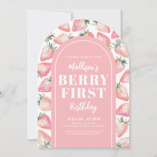 Strawberry Berry Eerste 1e Verjaardagsfeest Kaart (Voorkant)