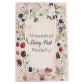 Strawberry Berry Eerste 1e Verjaardagsfeest Medium Cadeauzakje (Voorkant)