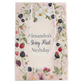 Strawberry Berry Eerste 1e Verjaardagsfeest Medium Cadeauzakje (Achterkant)