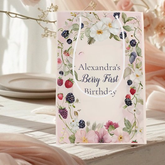 Strawberry Berry Eerste 1e Verjaardagsfeest Medium Cadeauzakje