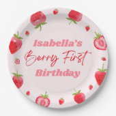Strawberry Berry Eerste 1e Verjaardagsfeest Papieren Bordje (Voorkant)