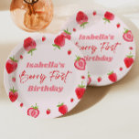 Strawberry Berry Eerste 1e Verjaardagsfeest Papieren Bordje<br><div class="desc">Dit is een Aardbeienbessen Eerste 1e Verjaardagsfeestje Papieren Borden!</div>