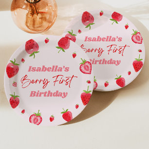 Strawberry Berry Eerste 1e Verjaardagsfeest Papieren Bordje