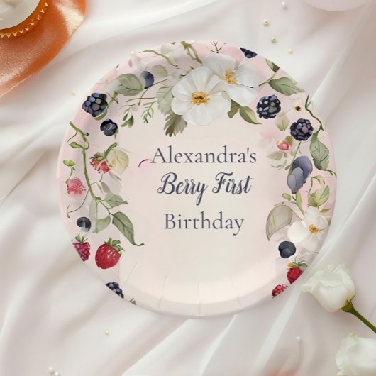 Strawberry Berry Eerste 1e Verjaardagsfeest Papieren Bordje