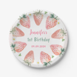 Strawberry Berry Eerste 1e Verjaardagsfeest Papieren Bordje