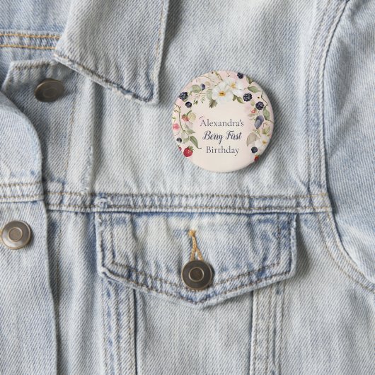 Strawberry Berry Eerste 1e Verjaardagsfeest Ronde Button 5,7 Cm (In situ)