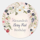 Strawberry Berry Eerste 1e Verjaardagsfeest Ronde Sticker (Voorkant)