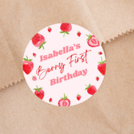 Strawberry Berry Eerste 1e Verjaardagsfeest Ronde Sticker