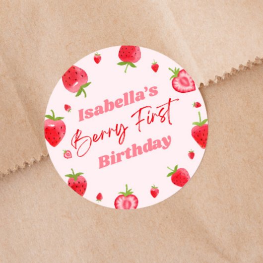 Strawberry Berry Eerste 1e Verjaardagsfeest Ronde Sticker