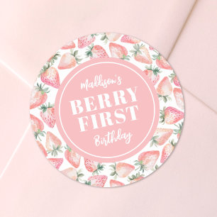 Strawberry Berry Eerste 1e Verjaardagsfeest Ronde Sticker