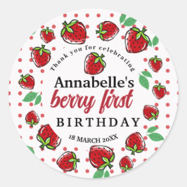 Strawberry Berry Eerste 1e Verjaardagsfeest Ronde Sticker