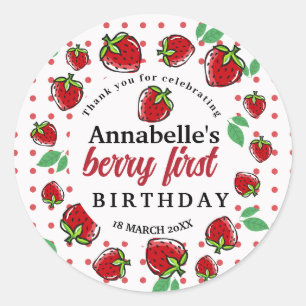 Strawberry Berry Eerste 1e Verjaardagsfeest Ronde Sticker