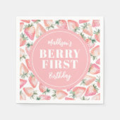 Strawberry Berry Eerste 1e Verjaardagsfeest Servet (Voorkant)