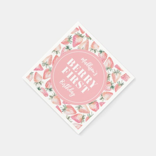 Strawberry Berry Eerste 1e Verjaardagsfeest Servet (Hoek)