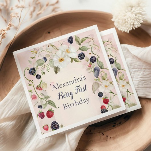 Strawberry Berry Eerste 1e Verjaardagsfeest Servet