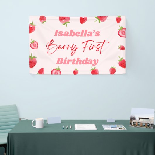 Strawberry Berry Eerste 1e Verjaardagsfeest Spandoek (Beurs)