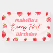 Strawberry Berry Eerste 1e Verjaardagsfeest Spandoek (Horizontaal)