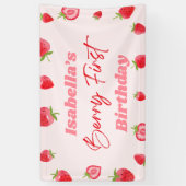 Strawberry Berry Eerste 1e Verjaardagsfeest Spandoek (Verticaal)