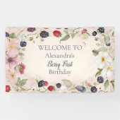 Strawberry Berry Eerste 1e Verjaardagsfeest Spandoek (Horizontaal)