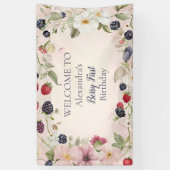 Strawberry Berry Eerste 1e Verjaardagsfeest Spandoek (Verticaal)