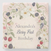 Strawberry Berry Eerste 1e Verjaardagsfeest Stenen Onderzetter (Voorkant)