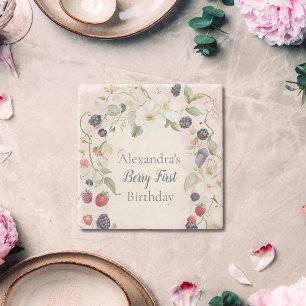 Strawberry Berry Eerste 1e Verjaardagsfeest Stenen Onderzetter