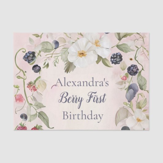 Strawberry Berry Eerste 1e Verjaardagsfeest Tissuepapier (Voorkant)