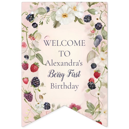 Strawberry Berry Eerste 1e Verjaardagsfeest Vlaggetjes (Eerste vlag)