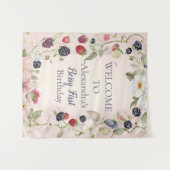 Strawberry Berry Eerste 1e Verjaardagsfeest Wandkleed (Voorkant (horizontaal))