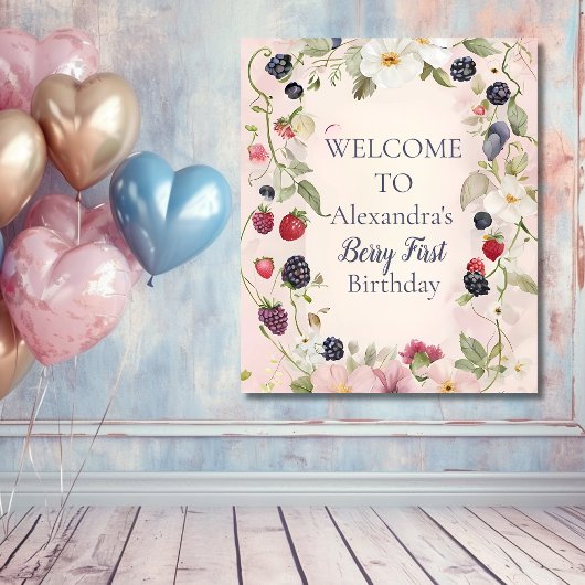 Strawberry Berry Eerste 1e Verjaardagsfeest Wandkleed