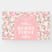 Strawberry Berry eerste 1e verjaardagsfeestje welk Spandoek (Horizontaal)