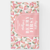 Strawberry Berry eerste 1e verjaardagsfeestje welk Spandoek (Verticaal)