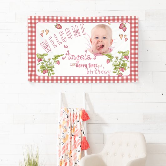 Strawberry Berry Eerste Verjaardagsbanner Spandoek (Insitu)