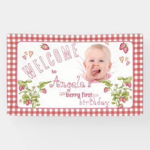 Strawberry Berry Eerste Verjaardagsbanner Spandoek