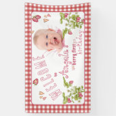 Strawberry Berry Eerste Verjaardagsbanner Spandoek (Verticaal)