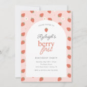 Strawberry Berry Eerste Verjaardagsfeestje | Meisj Kaart (Voorkant)