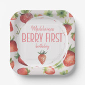 Strawberry Berry Eerste Verjaardagsplein Papieren Bordje (Voorkant)
