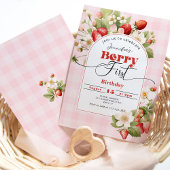 Strawberry Berry First 1st birthday party Kaart