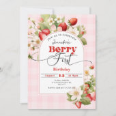 Strawberry Berry First 1st birthday party Kaart (Voorkant)