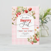 Strawberry Berry First 1st birthday party Kaart (Staand voorkant)