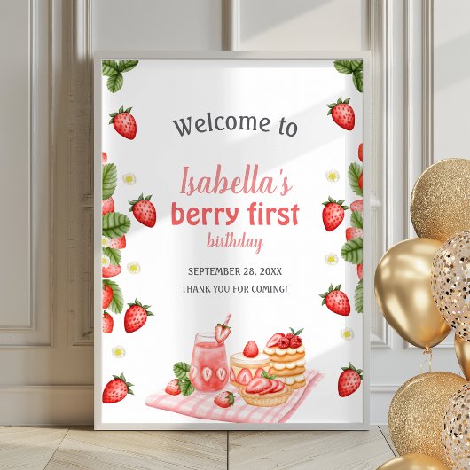 Strawberry Berry First Berry Poster Welkomstbord