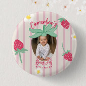 Strawberry Berry First Birthday Button with Photo