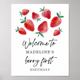 Strawberry Berry First Birthday Girl Sweet Welkom Poster