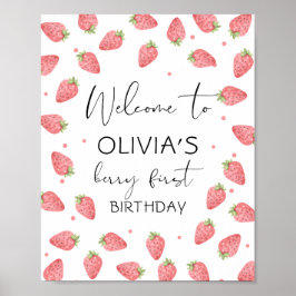 Strawberry Berry First Birthday Girl Sweet Welkom Poster