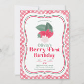 Strawberry Berry First Birthday Invitation Kaart (Voorkant)