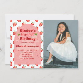 Strawberry Berry First Birthday Invitation Kaart