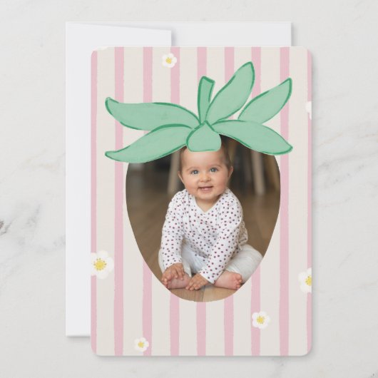 Strawberry Berry First Birthday Invitation Kaart (Achterkant)