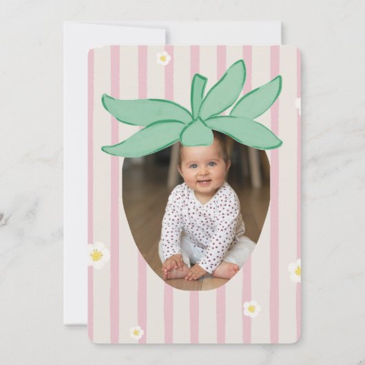 Strawberry Berry First Birthday Invitation Kaart (Achterkant)