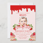 Strawberry Berry First Birthday Invitation Kaart (Voorkant)