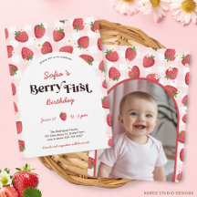 Strawberry Berry First Birthday Invitation